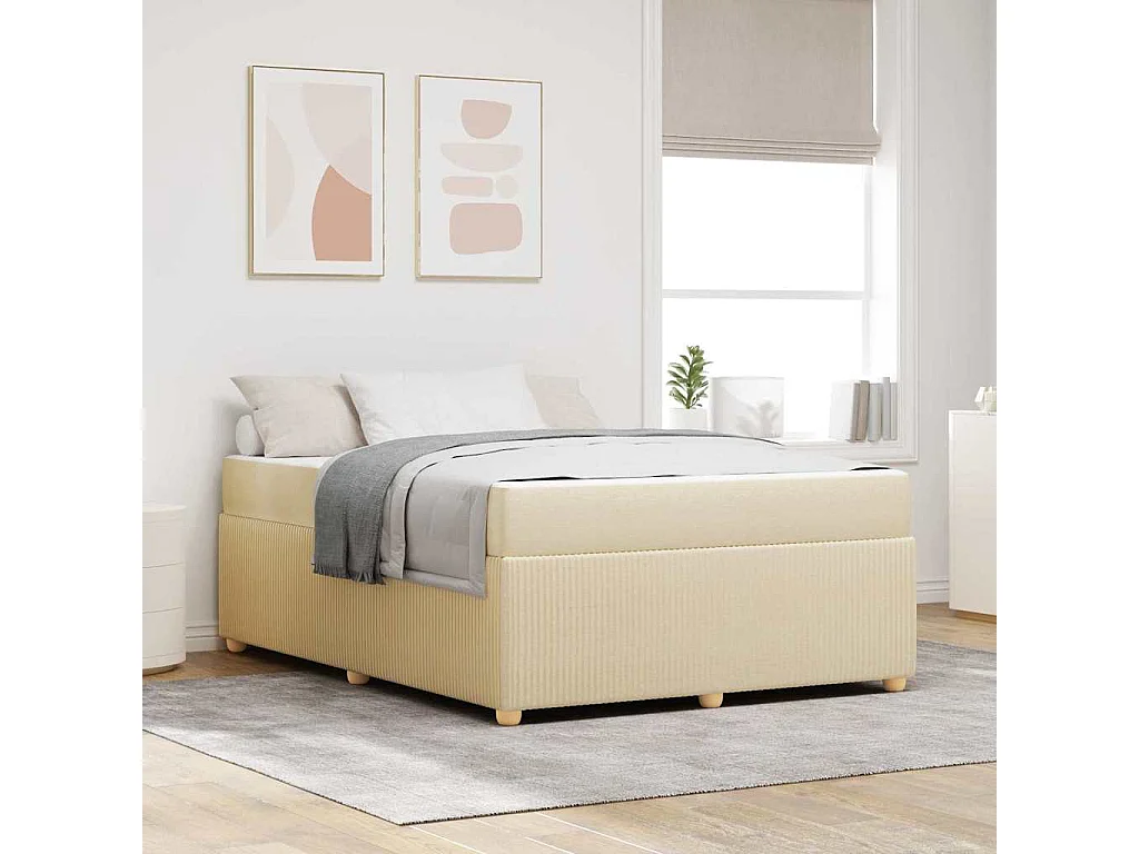 Estructura de cama con colchón Crema 140 x 200 cm tela