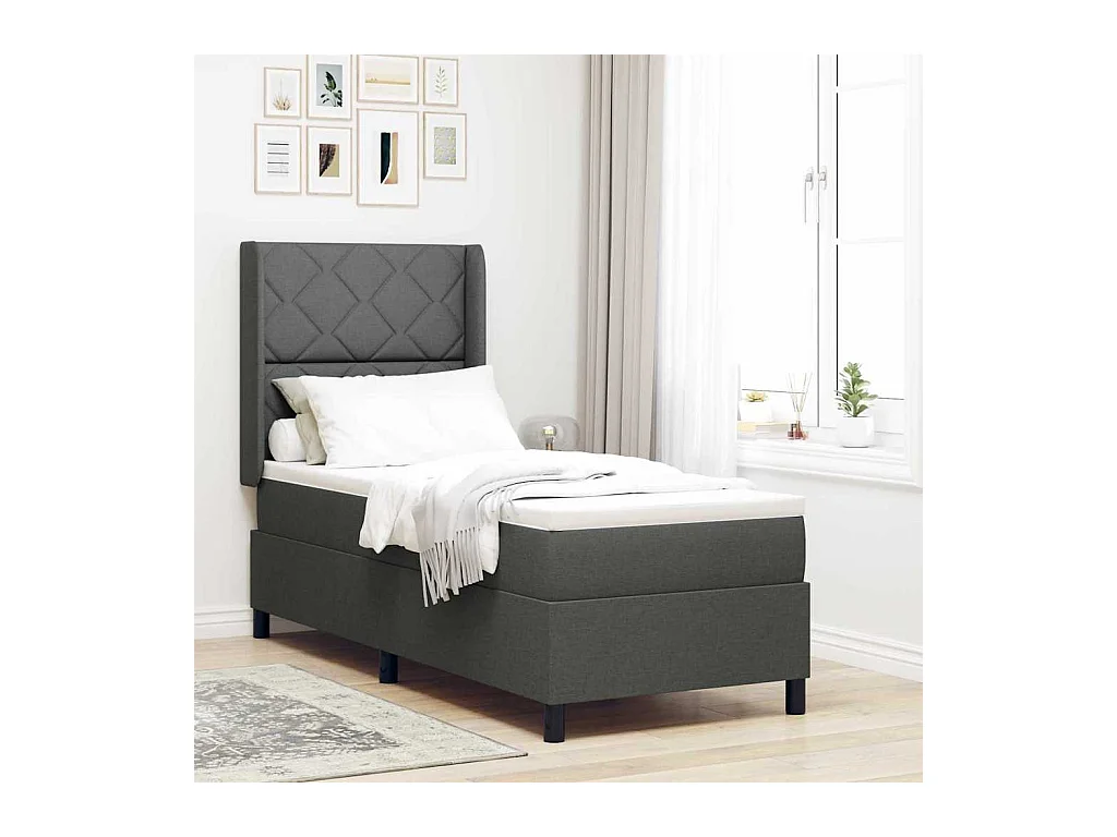 Cama tipo Box Spring con colchón Gris oscuro 80 x 200 cm tela