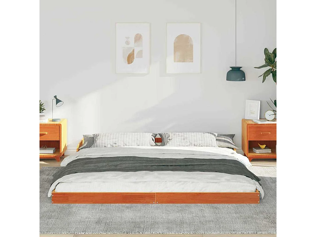 Cadre de lit Marron cire 180 x 220 cm Bois massif en pin