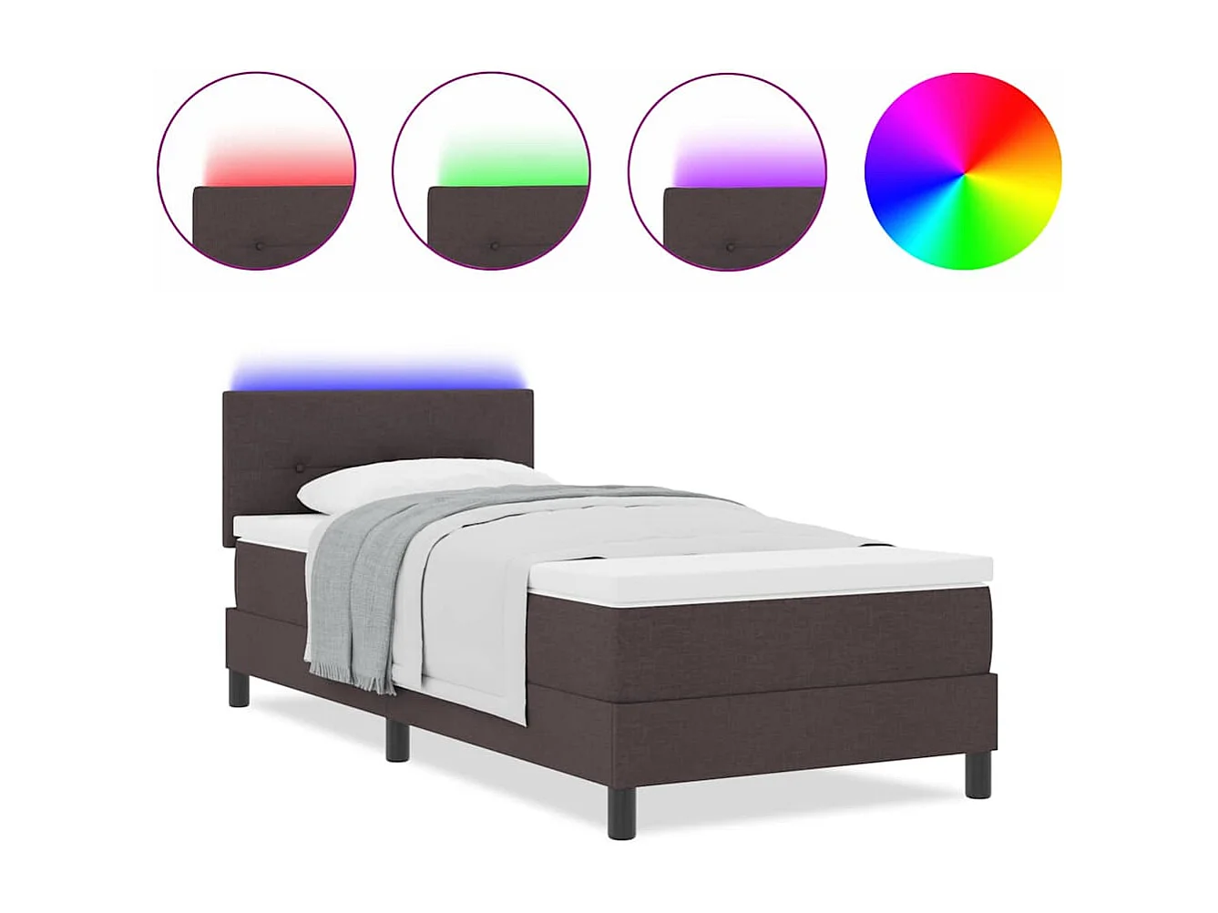 Cadre de lit avec matelas Marron foncé 90 x 200 cm tissu