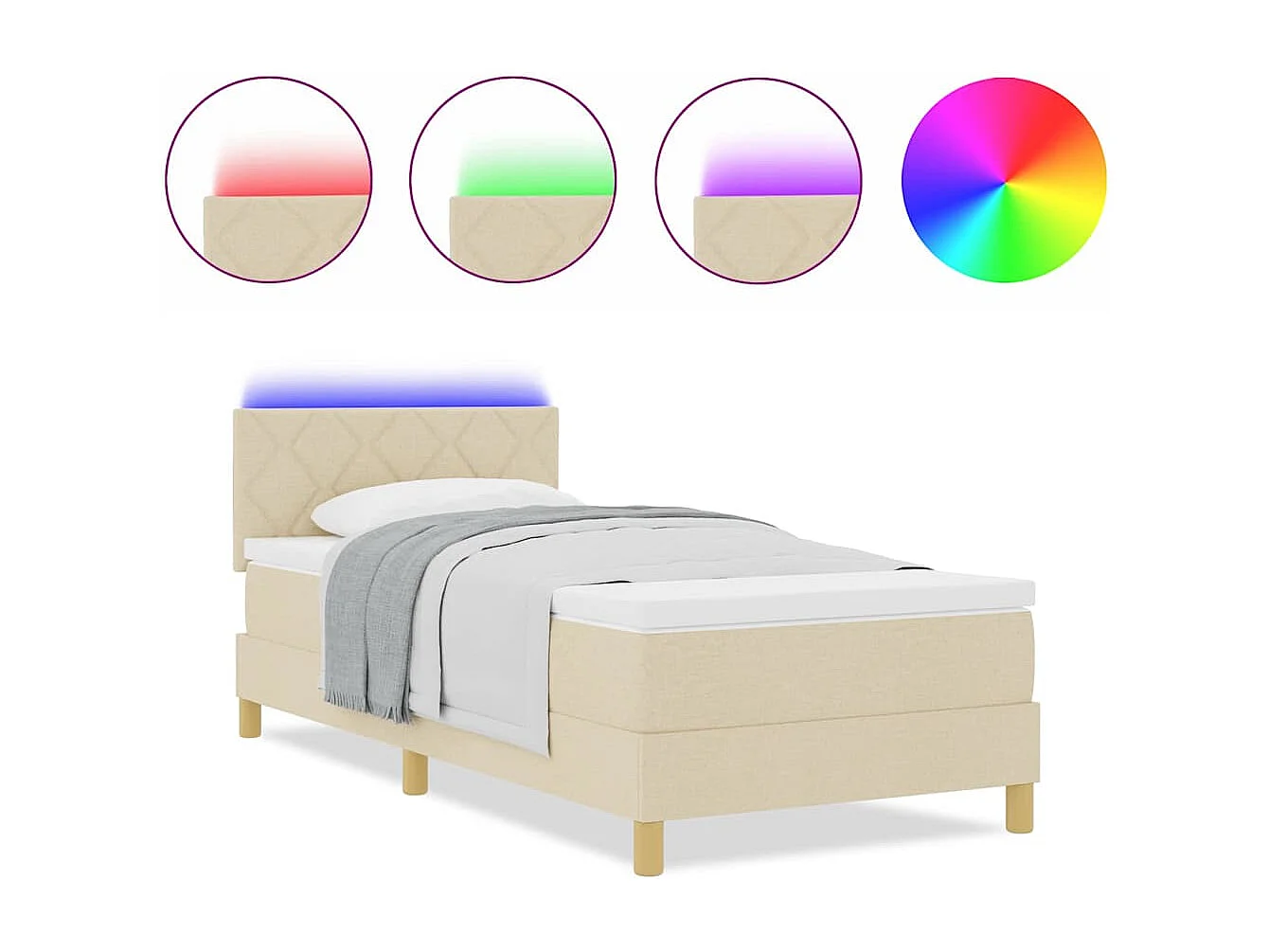 Boxspring bed met matras met hoofdeinde Crème 90 x 190 cm Stof