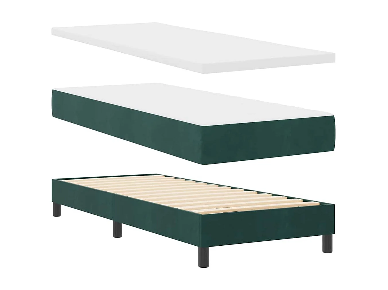 Cadre de lit avec matelas Vert foncé 80 x 200 cm tissu
