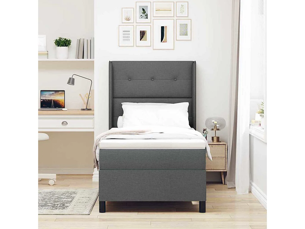 Cama tipo Box Spring con colchón Gris oscuro 80 x 200 cm tela