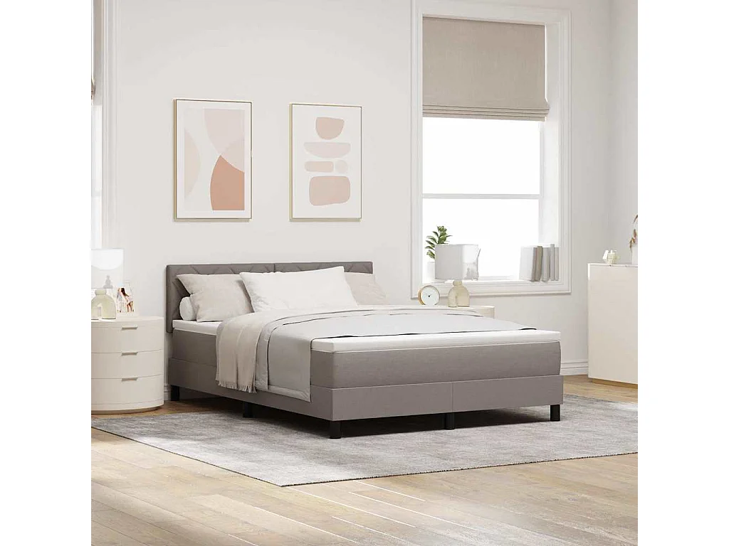 Cadre de lit avec matelas Taupe 160 x 200 cm tissu