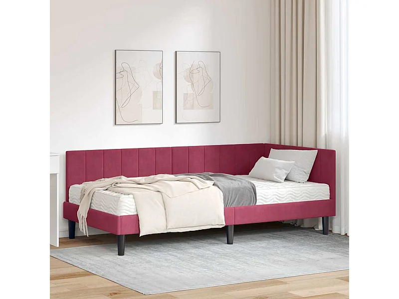 Cadre de lit d'angle Rouge bordeaux 100 x 200 cm Velours