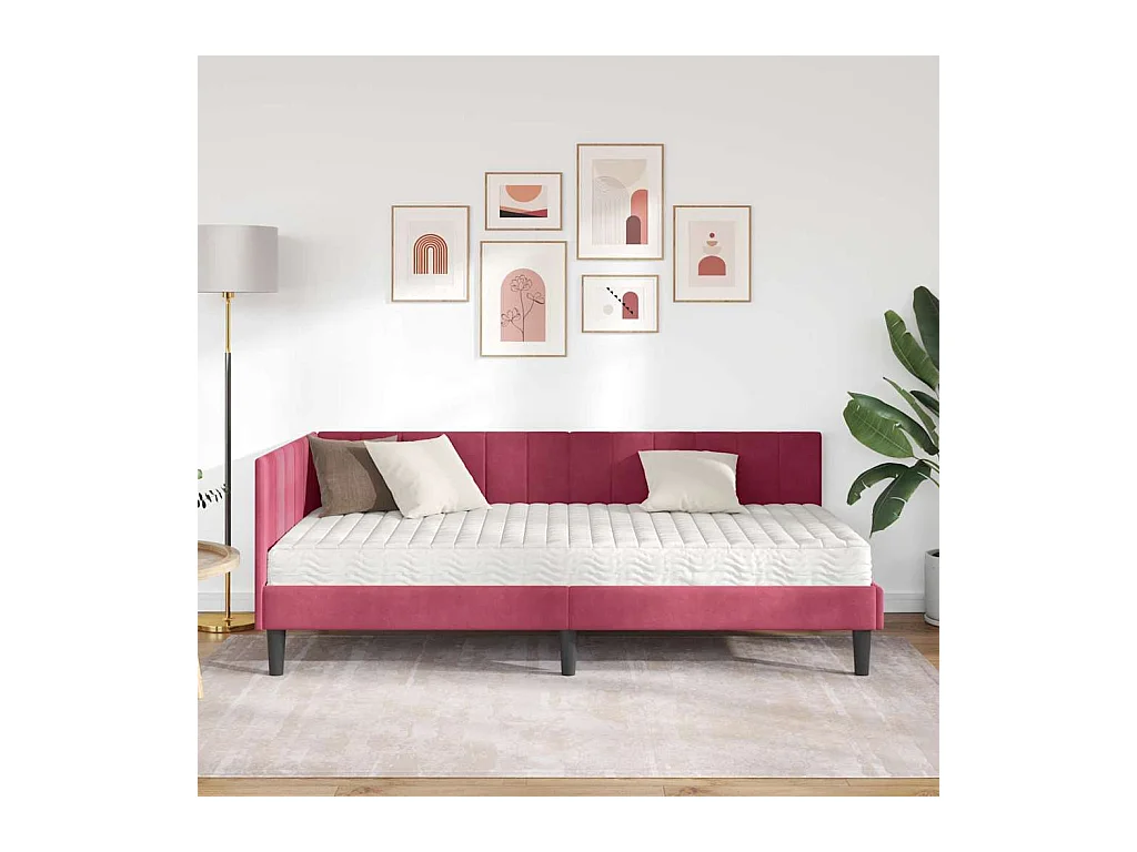 Cadre de lit d'angle Rouge bordeaux 100 x 200 cm Velours