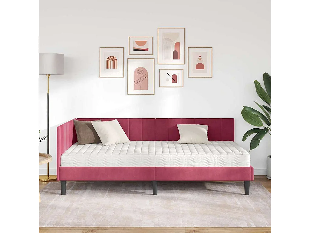 Cadre de lit d'angle Rouge bordeaux 100 x 200 cm Velours