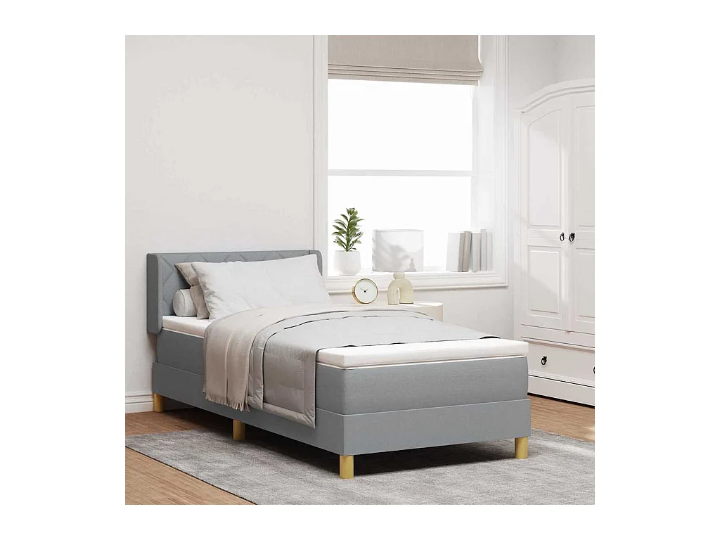 Cadre de lit avec matelas Gris clair 90 x 190 cm tissu