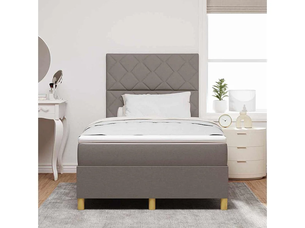 Cama tipo Box Spring con colchón Taupé 120 x 190 cm tela