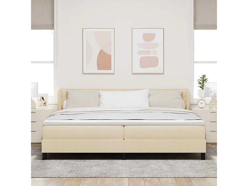 Cama box spring con colchón con colchón Crema 200 x 200 cm tela