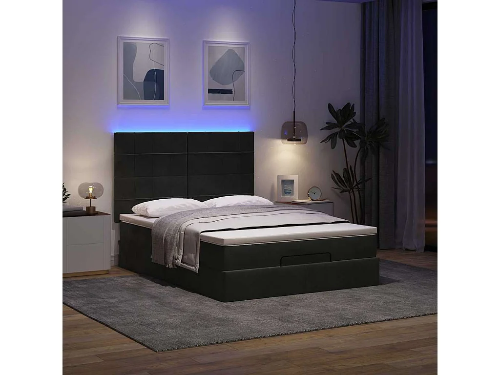 Estructura cama otomana colchones terciopelo negro 140x200cm