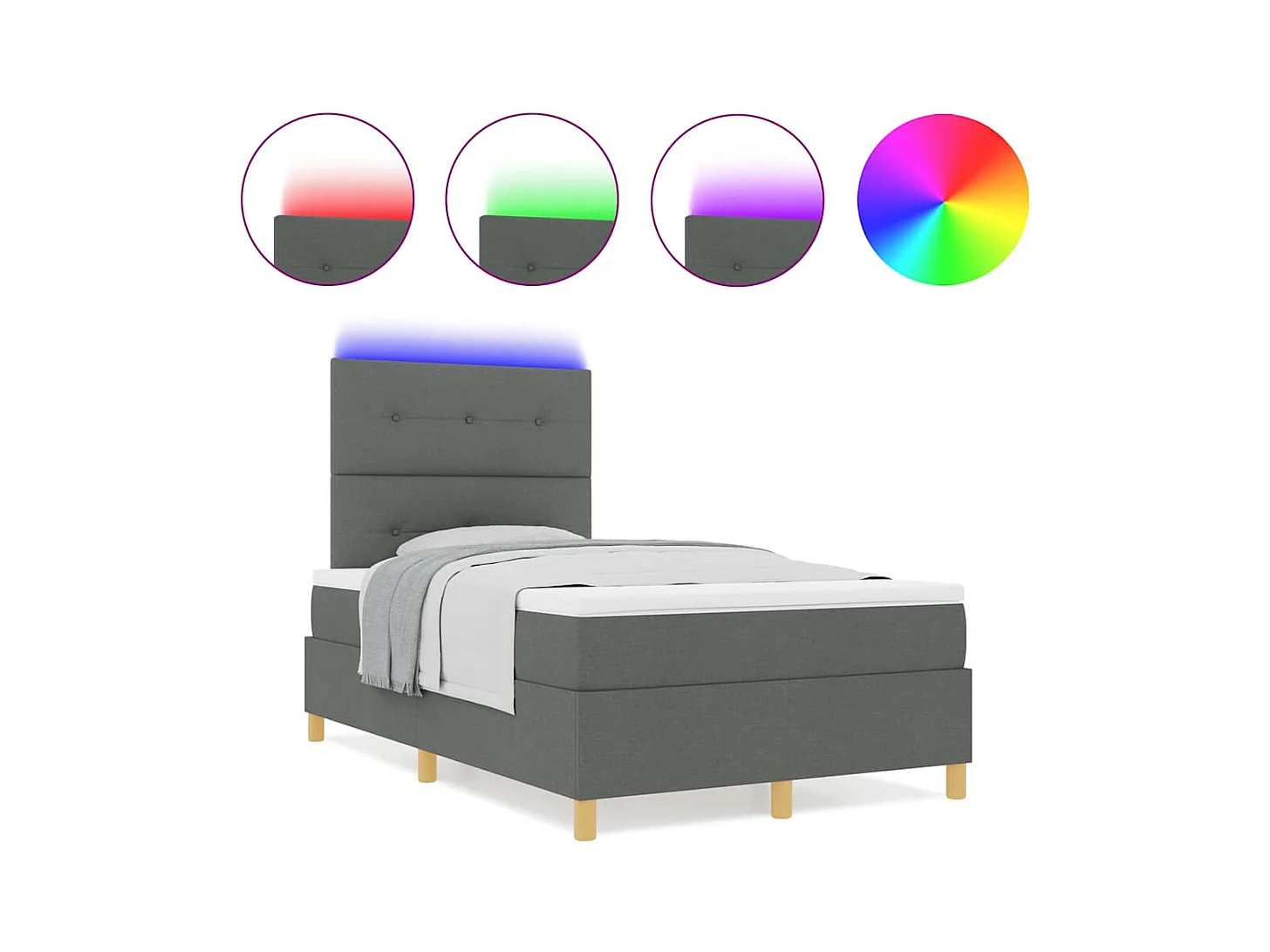 Cama tipo Box Spring con colchón Gris oscuro 120 x 200 cm tela