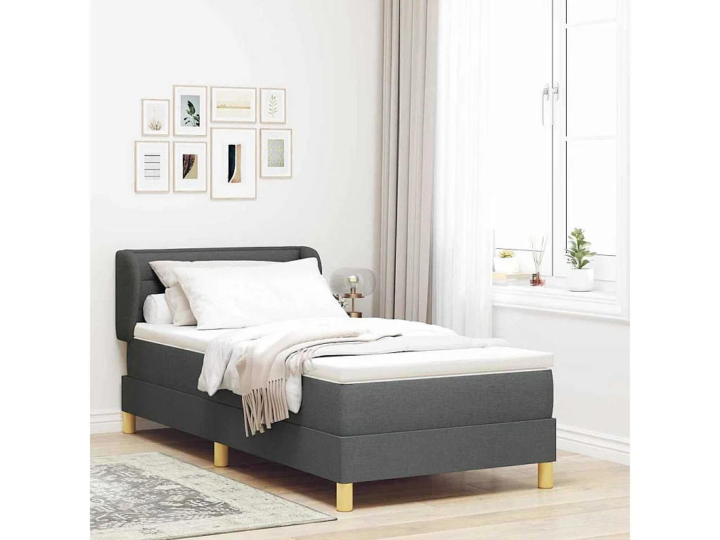 Cadre de lit avec Matelas Crème 90x200 cm Tissu Gris foncé