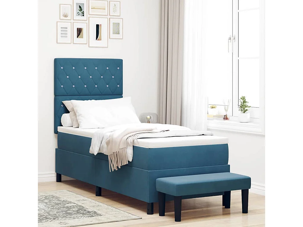 Cadre de lit avec matelas Bleu foncé 80 x 200 cm Velours