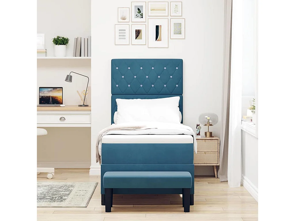 Cadre de lit avec matelas Bleu foncé 80 x 200 cm Velours