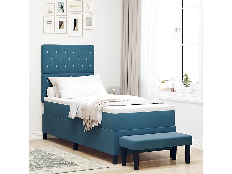 Cadre de lit avec matelas Bleu foncé 80 x 200 cm Velours