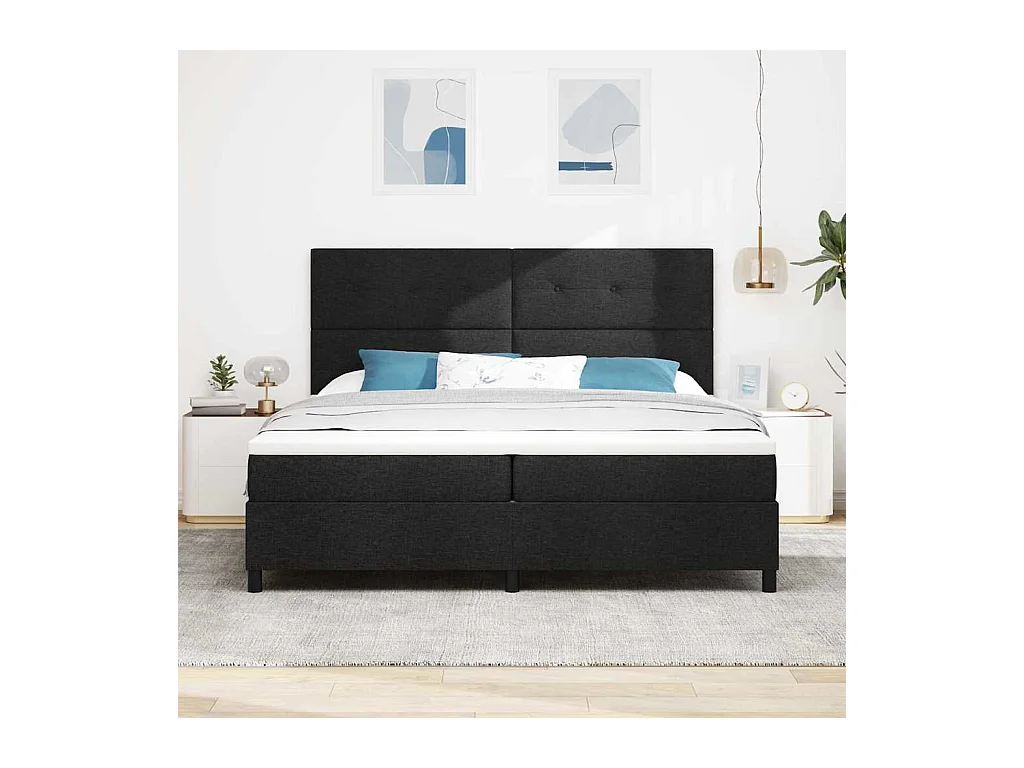 Cadre de lit avec matelas Noir 200 x 200 cm tissu