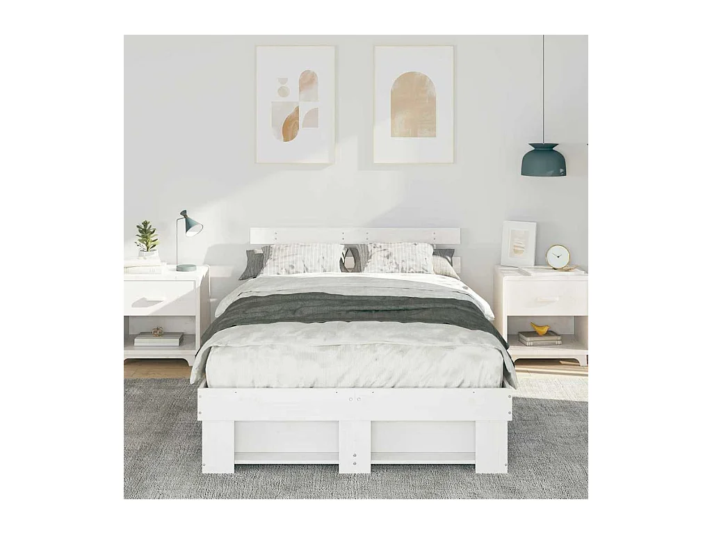 Cadre de lit Blanc 140 x 190 cm Bois massif en pin