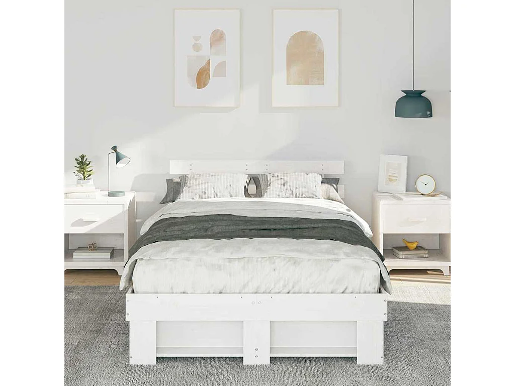 Cadre de lit Blanc 140 x 190 cm Bois massif en pin