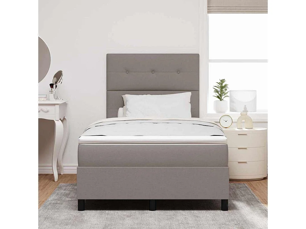 Cama tipo Box Spring con colchón Taupé 120 x 200 cm tela