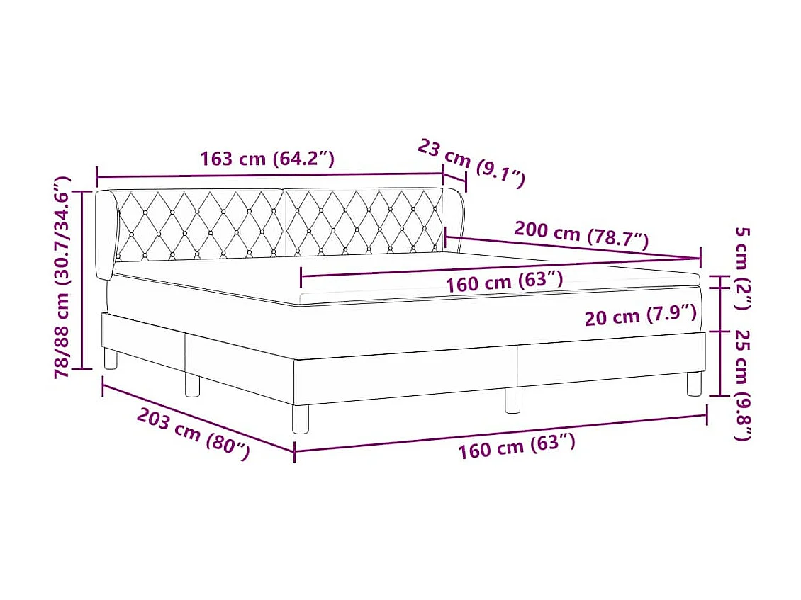 Cadre de lit avec matelas gris foncé 80x200 cm en velours