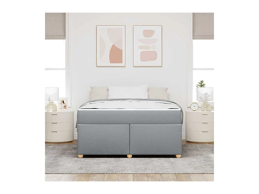Cadre de lit avec matelas Gris clair 140 x 200 cm tissu