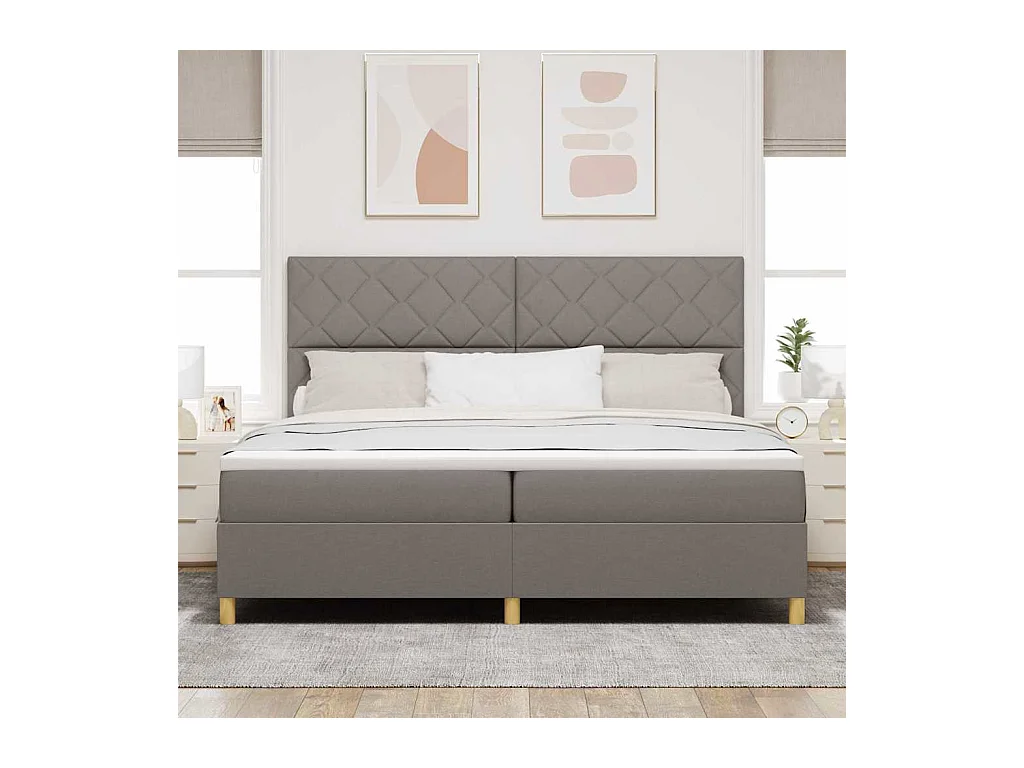 Cadre de lit avec matelas Taupe 200 x 200 cm tissu
