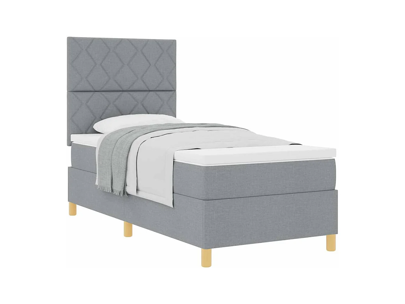 Cama tipo Box Spring con cabecera Gris claro 100 x 200 cm tela