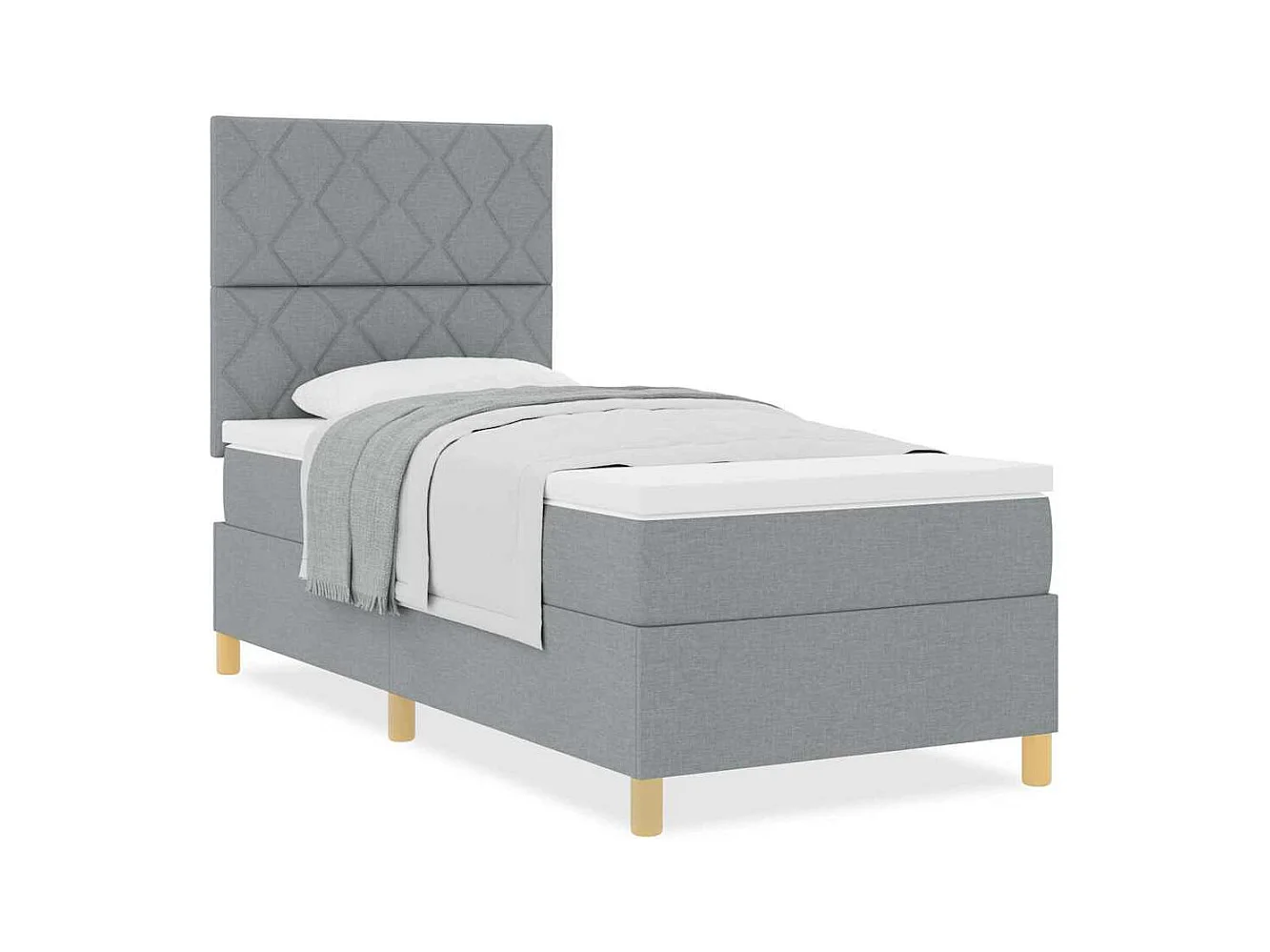 Cama tipo Box Spring con cabecera Gris claro 100 x 200 cm tela