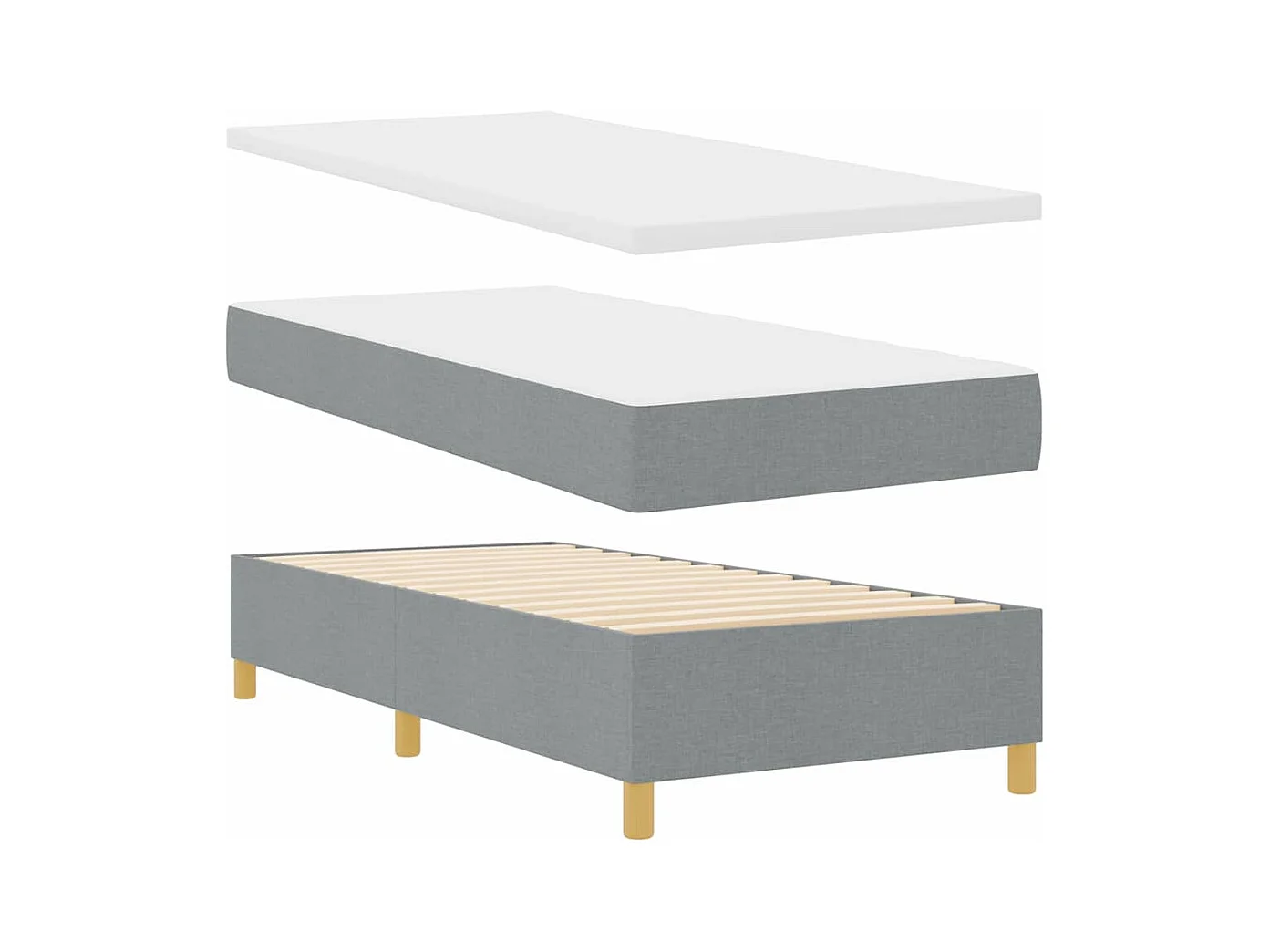 Cama tipo Box Spring con cabecera Gris claro 100 x 200 cm tela