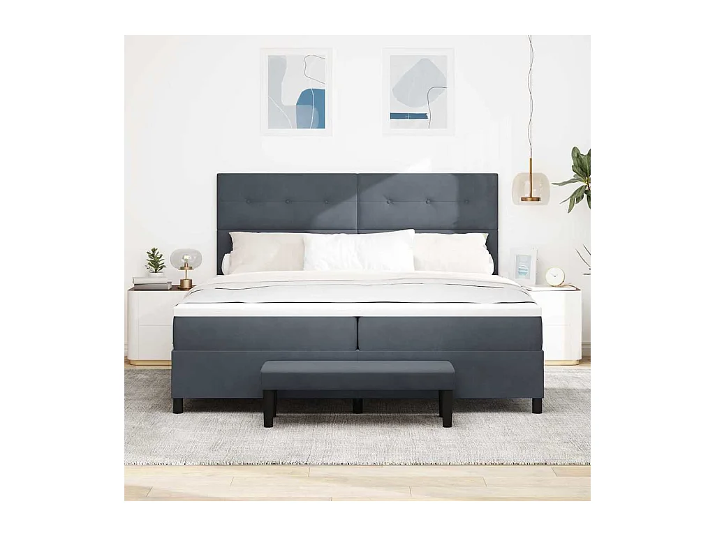 Cadre de lit avec matelas Gris foncé 200 x 200 cm Velours