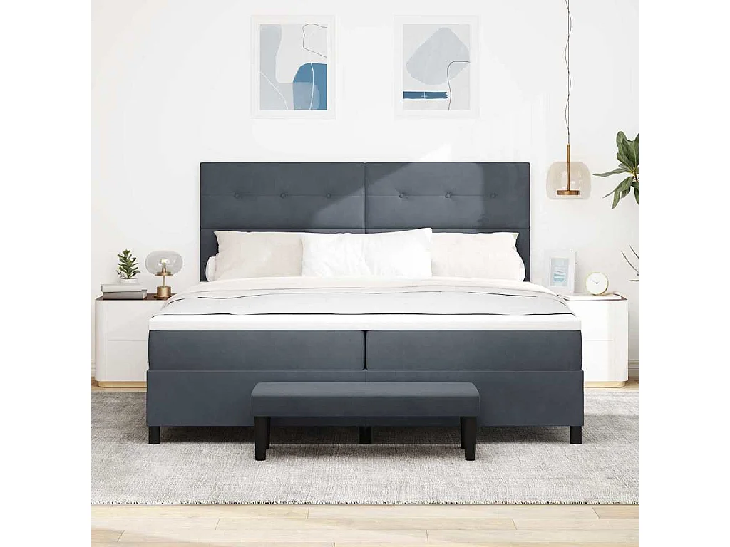Boxspring bed met matras Donkergrijs 200 x 200 cm Fluweel