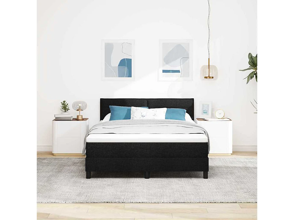 Cama box spring con colchón con colchón Negro 140 x 200 cm tela