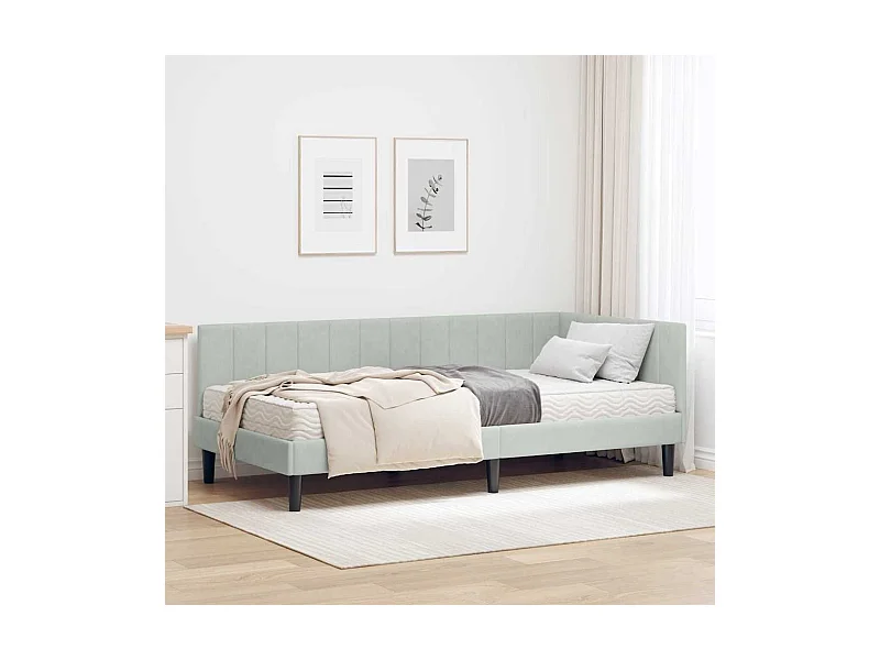 Cadre de lit d'angle Gris clair 90 x 200 cm Velours