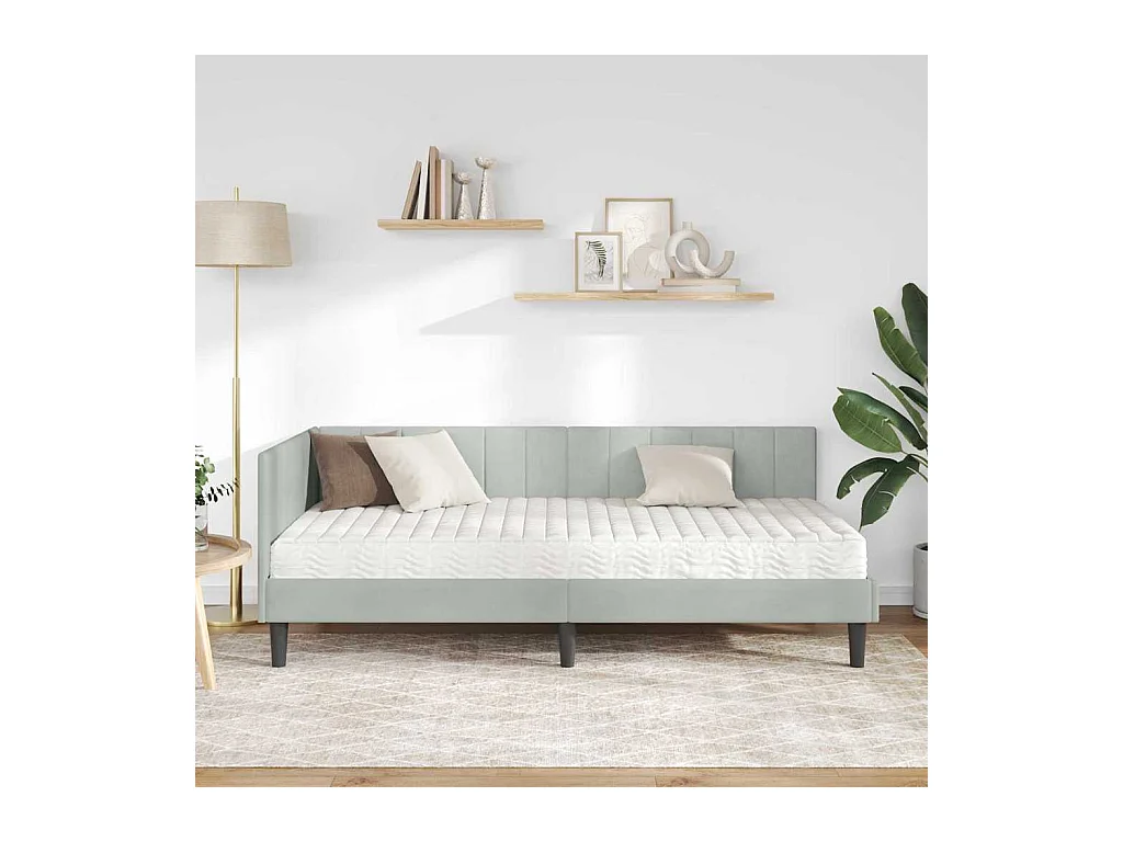 Cadre de lit d'angle Gris clair 90 x 200 cm Velours