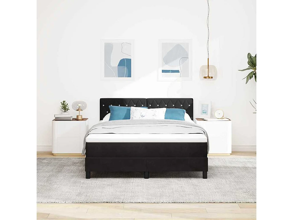 Cadre de lit avec matelas Noir 140 x 190 cm Velours