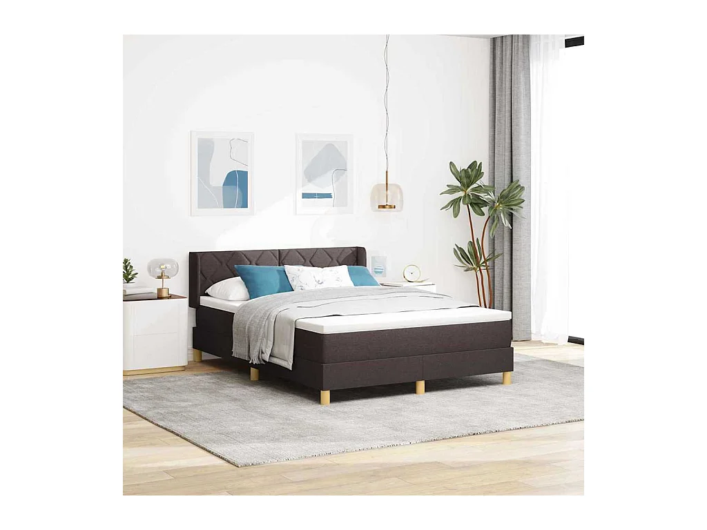 Cadre de lit Marron foncé et blanc 140 x 200 cm tissu