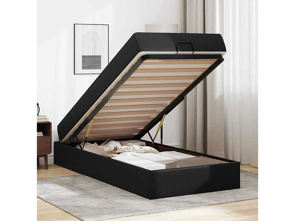 Cadre de lit avec matelas Noir 90 x 200 cm Faux cuir
