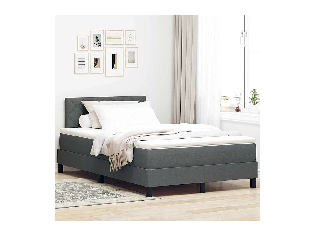 Cadre de lit avec matelas Gris foncé 120 x 190 cm tissu