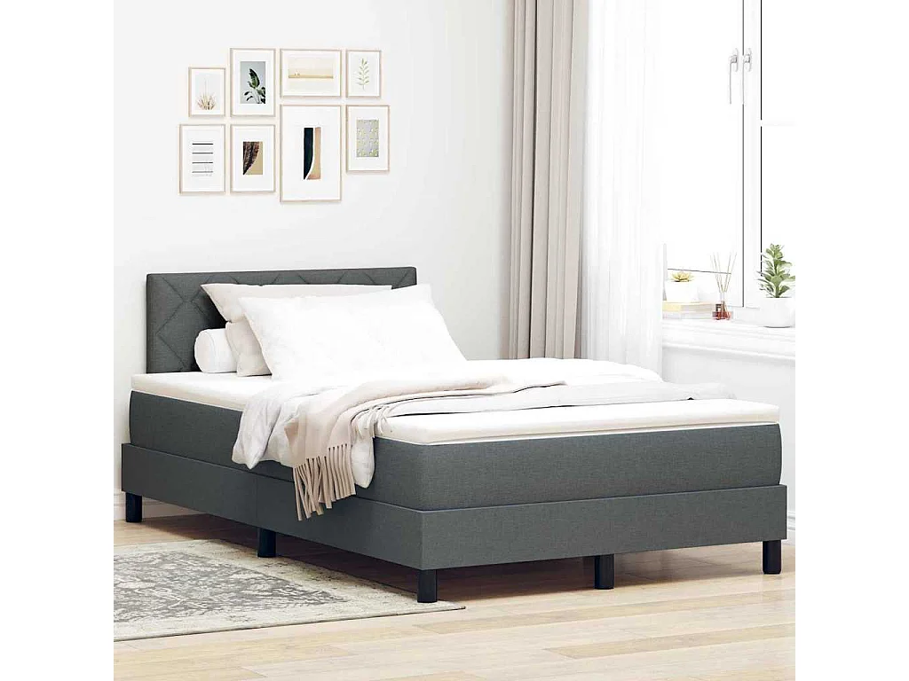 Cama box spring com colchão Cinzento escuro 120 x 190 cm tecido