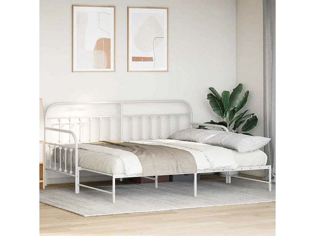 Cadre de lit de jour avec tête de lit Blanc 100 x 190 cm Acier