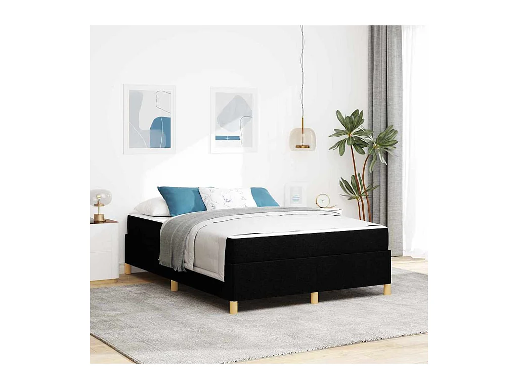 Cadre de lit avec matelas Blanc et Noir 140 x 190 cm tissu