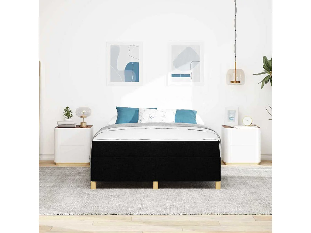 Cadre de lit avec matelas Blanc et Noir 140 x 190 cm tissu