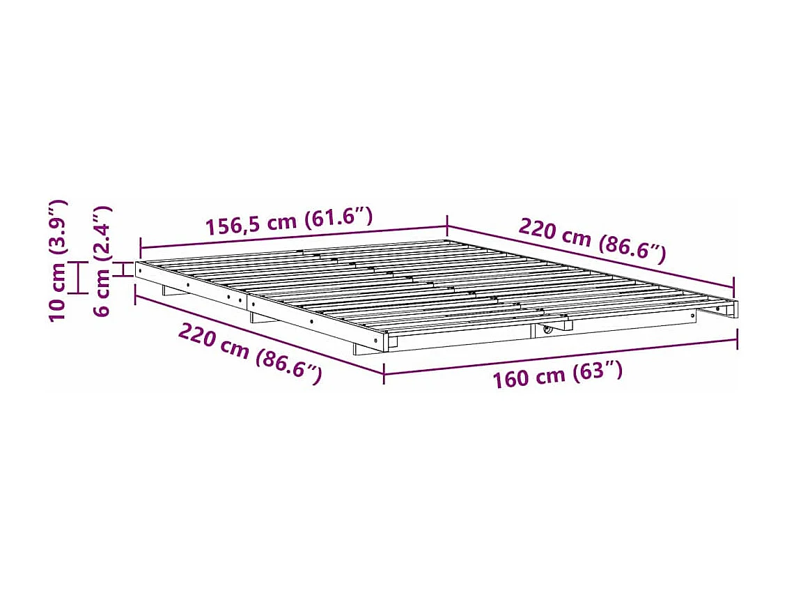 Estructura de cama Marrón 160 x 220 cm Madera maciza de pino