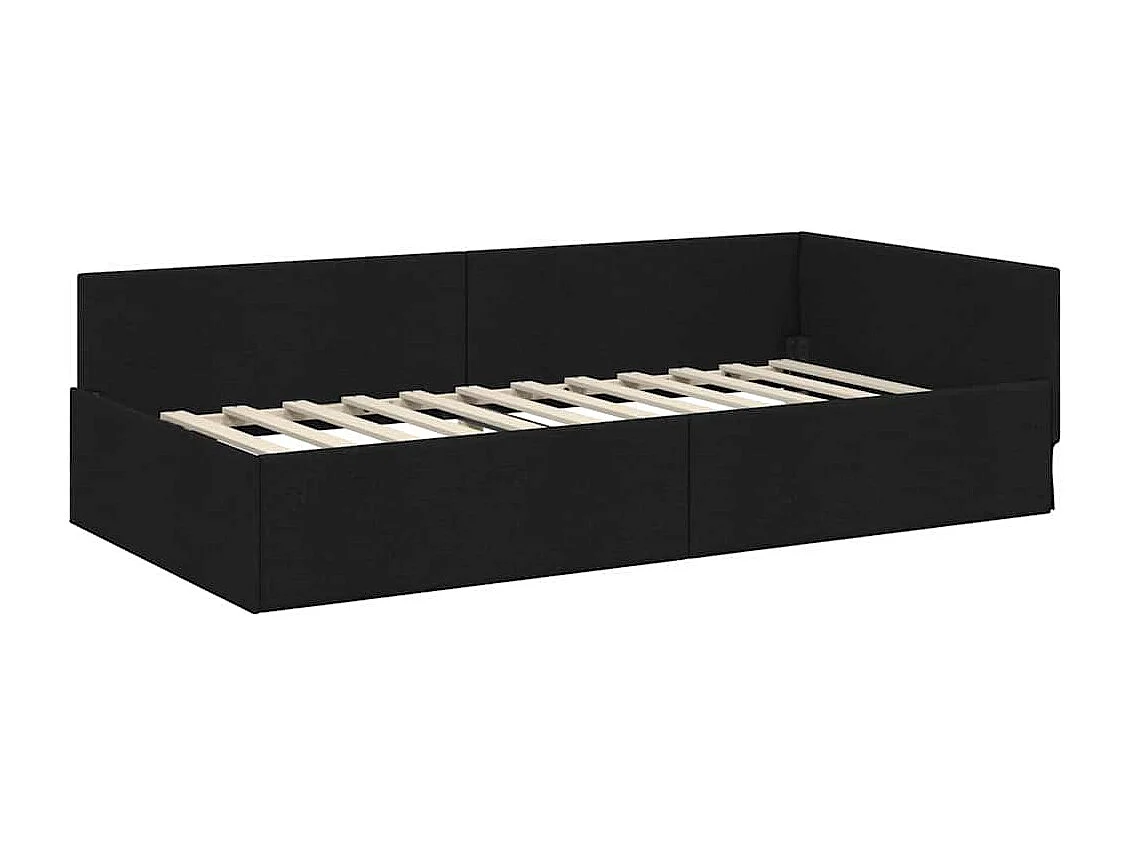 Cadre de lit d'angle Noir 90 x 200 cm Tissu et bois reconstitué