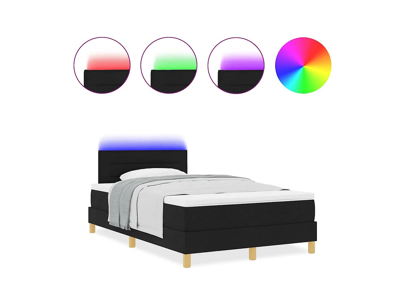 Cama tipo Box Spring con colchón Negro 120 x 200 cm tela