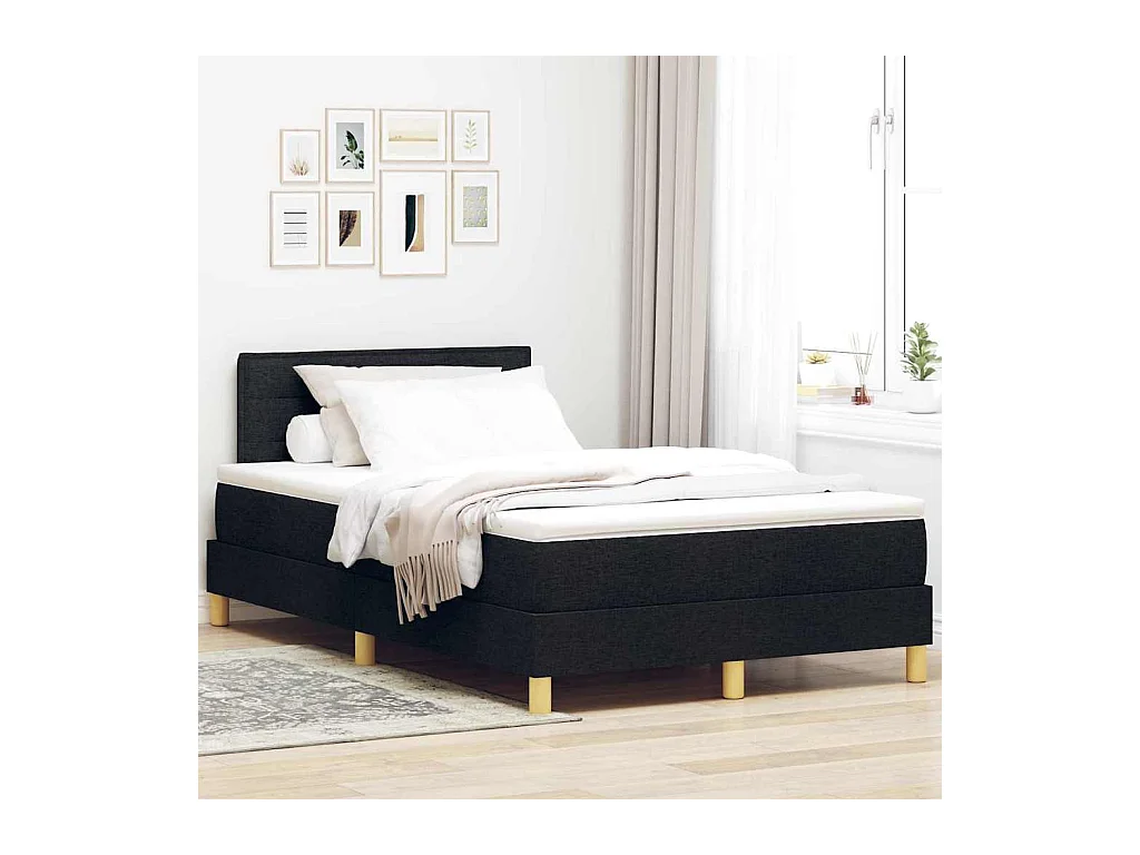 Cama tipo Box Spring con colchón Negro 120 x 200 cm tela