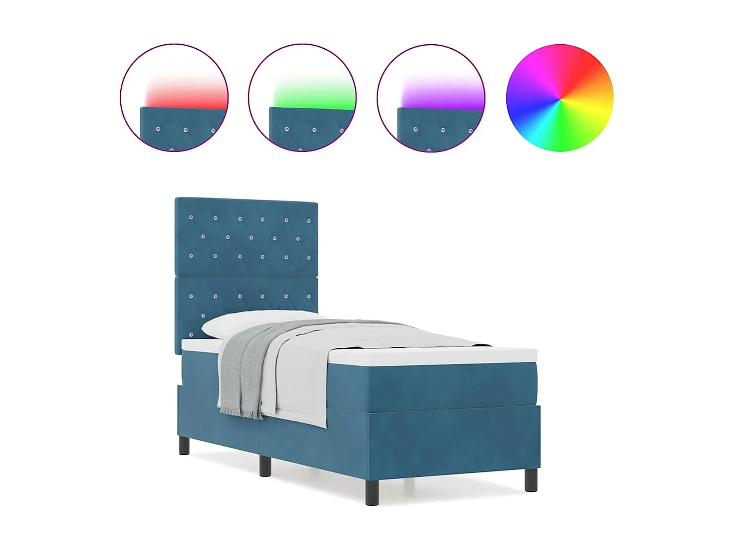 Cama Box com colchão Azul escuro 80 x 200 cm Veludo