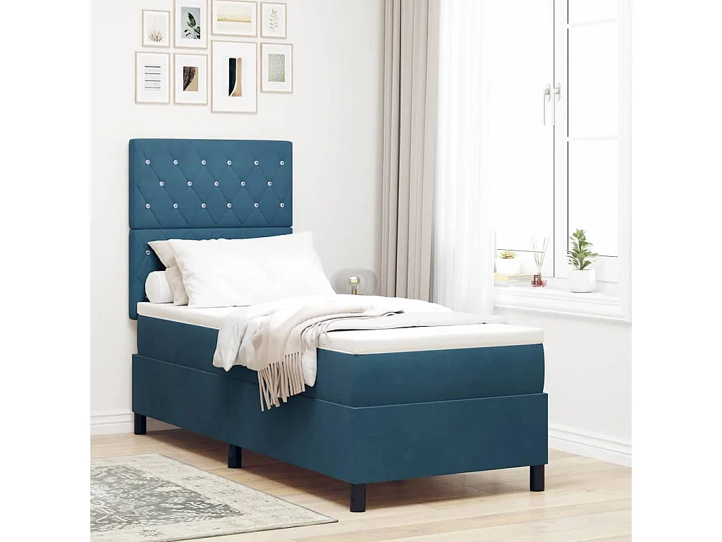 Cama Box com colchão Azul escuro 80 x 200 cm Veludo