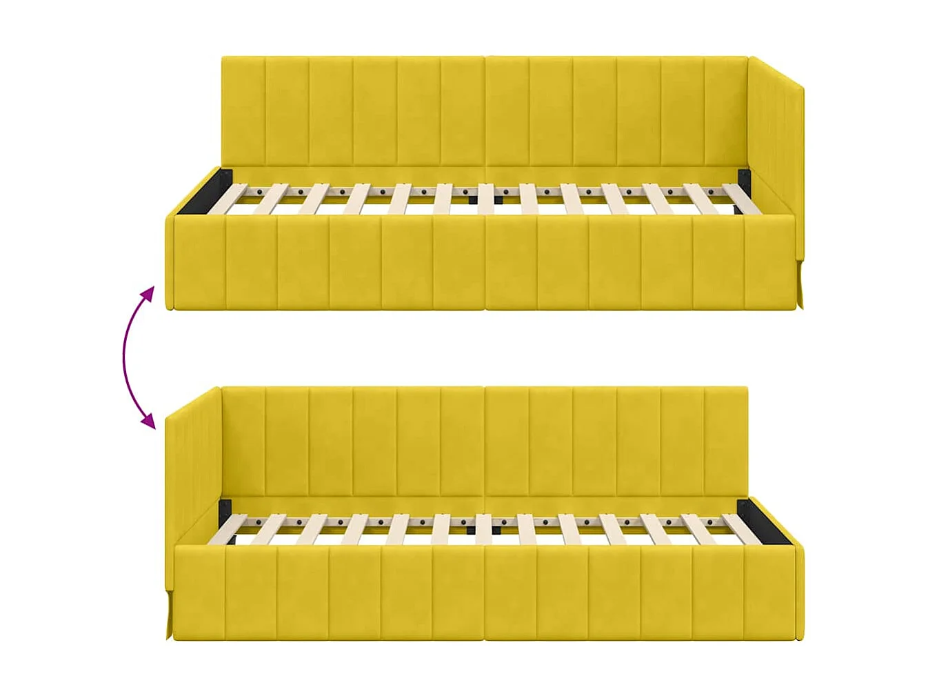 Cadre de lit d'angle avec tête de lit Jaune 90 x 200 cm Velours